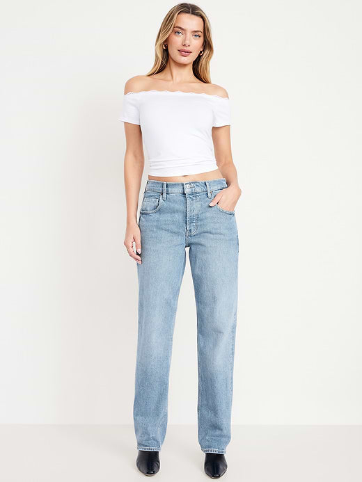 Mid-Rise Slouchy Straight Jeans - Medium Wash