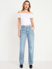 Mid-Rise Slouchy Straight Jeans - Medium Wash