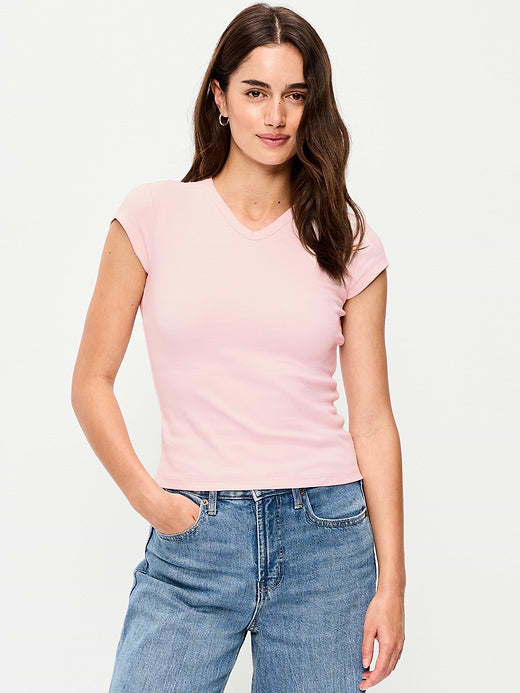 Snug High V-Neck T-Shirt - Pink Sky