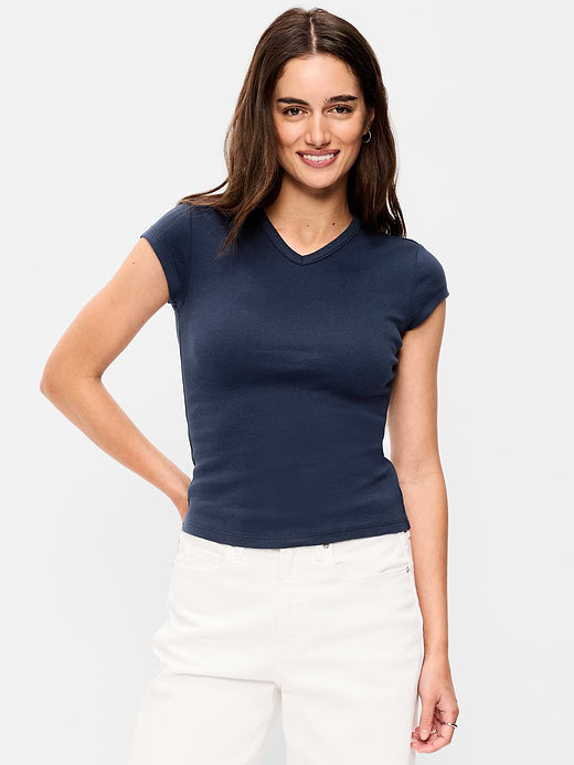 Snug High V-Neck T-Shirt - In the Navy