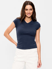 Snug High V-Neck T-Shirt - In the Navy
