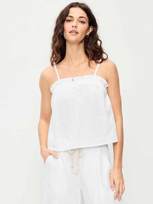 Crinkle Gauze Tank Top - White Lilies