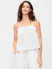 Crinkle Gauze Tank Top - White Lilies