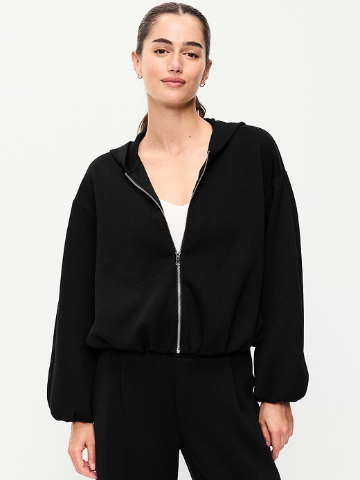 Bounce Fleece Bubble-Hem Hoodie Sweatshirt - Black Jack