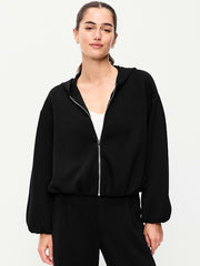 Bounce Fleece Bubble-Hem Hoodie Sweatshirt - Black Jack