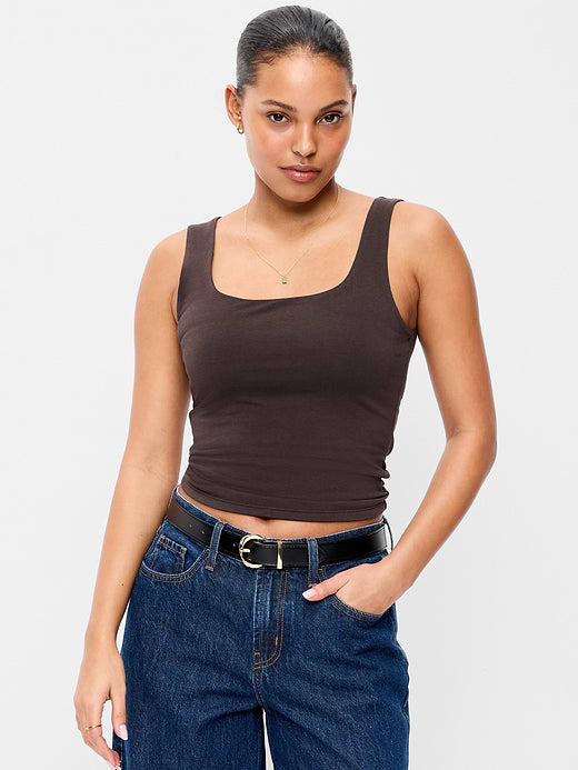 Hug Double-Layer Scoop-Neck Tank Top - Black Coffee