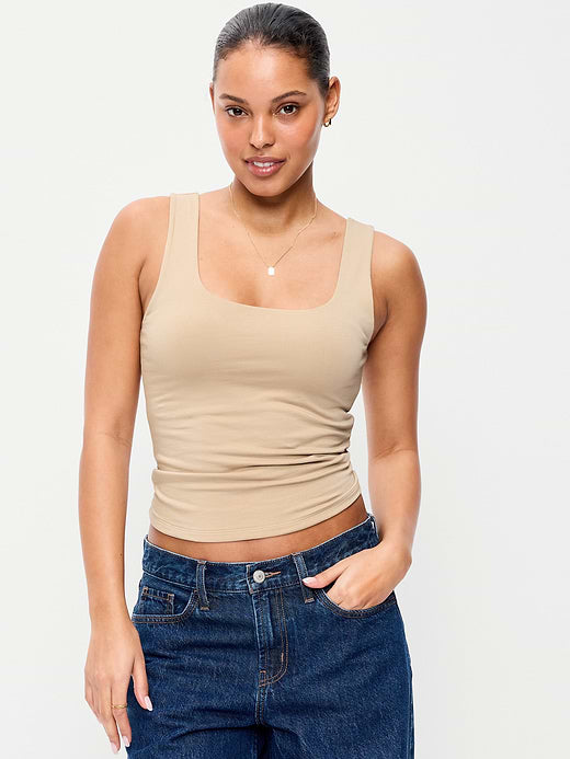 Hug Double-Layer Scoop-Neck Tank Top - Mocha Taffy
