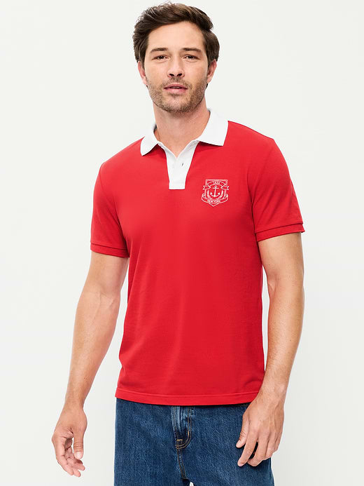 Classic Fit Pique Graphic Polo - Red Buttons
