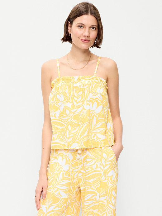 Crinkle Gauze Tank Top - Yellow Floral