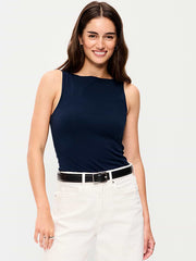 Hug Double-Layer Boat-Neck Top - In the Navy