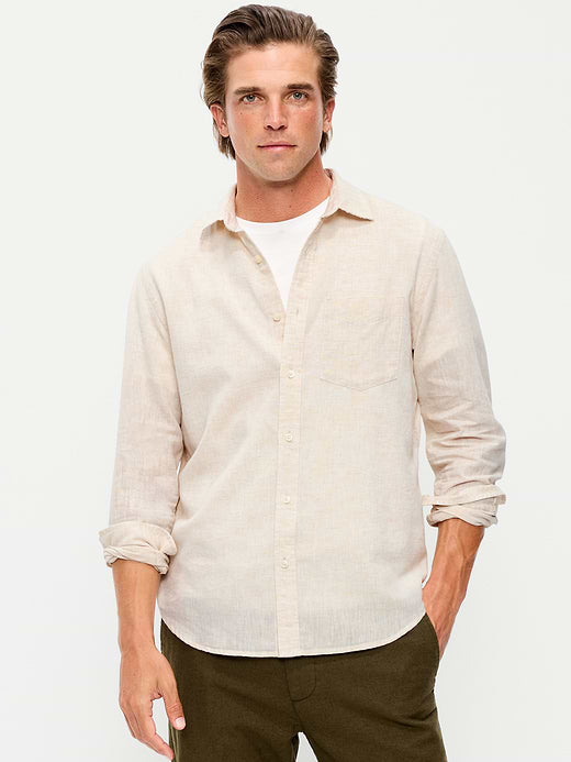 Classic Fit Linen-Blend Shirt - Oatmeal Heather