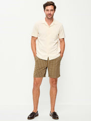 Linen-Blend Jogger Shorts -- 7-inch inseam - Earth Brown Stripe