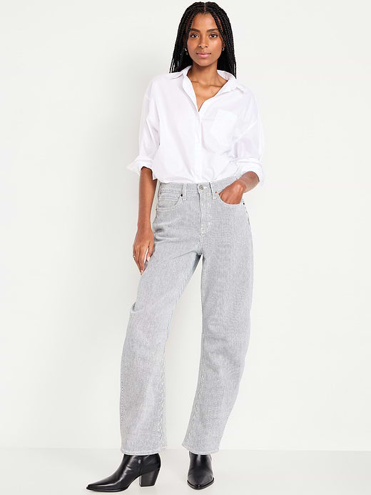 High-Waisted Baggy Barrel Jeans - Blue