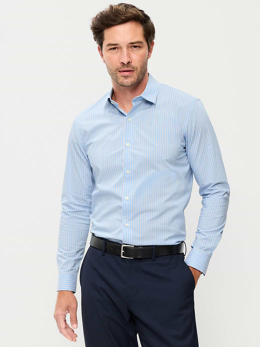 Slim Fit Pro Signature Performance Dress Shirt - Blue & Red Stripe