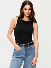 Hug Double-Layer Boat-Neck Top - Black Jack
