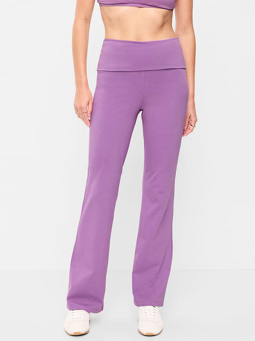 High-Waisted PowerChill Fold-Over Bootcut Leggings - Orchid