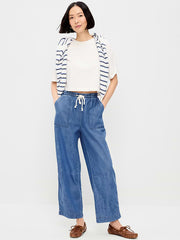 High-Waisted Utility Ankle Pants - Medium Wash