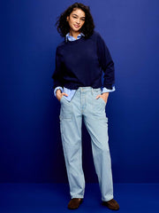 Mid-Rise Utility Slouchy Straight Jeans - Maddie