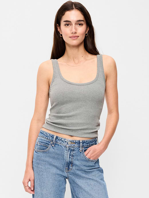 First-Layer Ribbed Scoop-Neck Tank Top - Heather Gray