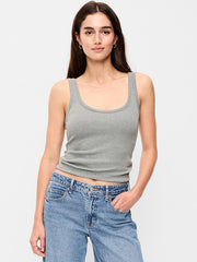 First-Layer Ribbed Scoop-Neck Tank Top - Heather Gray