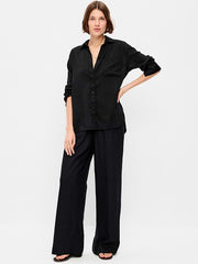 High-Waisted Linen-Blend Super Wide-Leg Pants - Black Jack