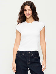 Snug High V-Neck T-Shirt - White Lilies