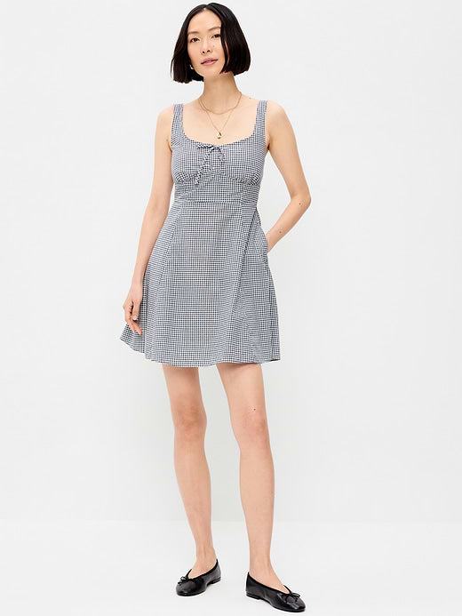 Fit & Flare Cami Mini Dress - Navy Blue Check
