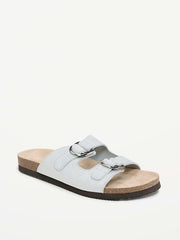 Faux-Suede Double-Strap Slide Sandals for Women - Dusty Blue