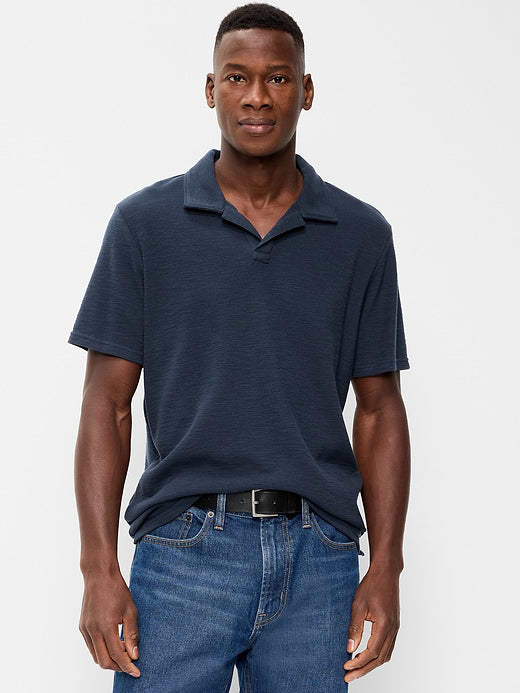Textured Waffle-Knit Polo - In the Navy