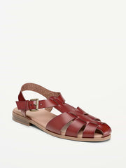 Faux-Leather Fisherman Sandals - Dark Brown