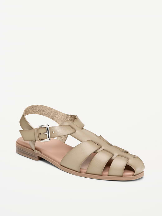 Faux-Leather Fisherman Sandals - Light Green