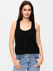 Sleeveless Seaside Cotton Crochet Tank Top - Black Jack