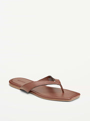 Square-Toe Flip-Flops for Women - Chocolate