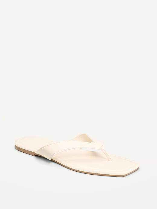 Square-Toe Flip-Flops for Women - Bone