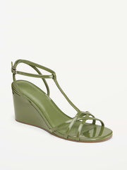 T-Strap Wedge Sandals for Women - Green Pimento