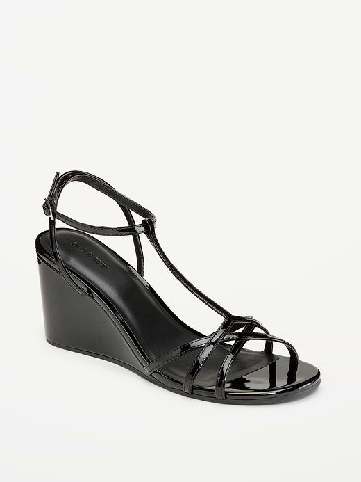 T-Strap Wedge Sandals for Women - Black Jack