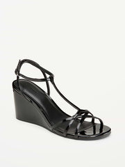 T-Strap Wedge Sandals for Women - Black Jack