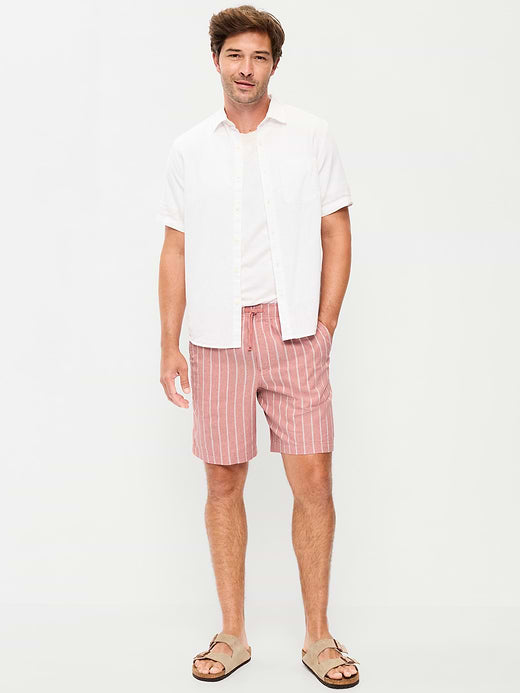 Linen-Blend Jogger Shorts -- 7-inch inseam - Red Stripe