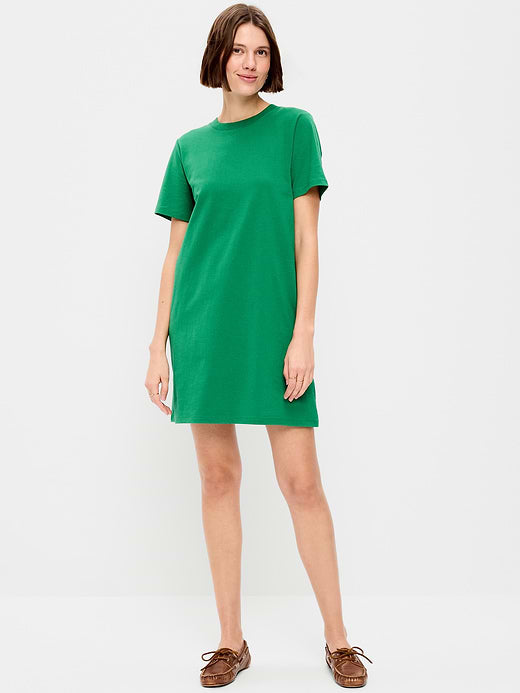 Vintage Crew-Neck Mini T-Shirt Dress - Emerald Pigment