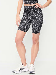 High-Waisted PowerSoft Biker Shorts -- 8-inch inseam - Black Floral
