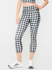 High-Waisted PowerSoft Crop Pocket Leggings - Black/White Gingham