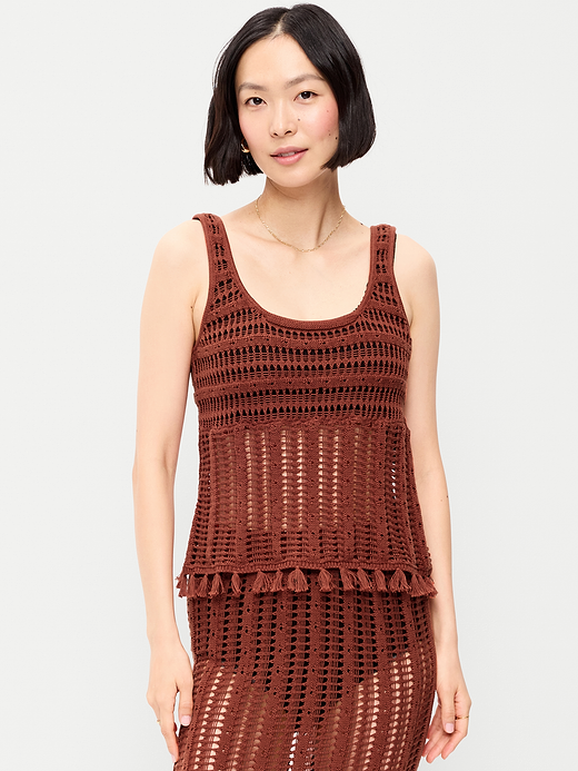 Open-Weave Seaside Cotton Fringe Tank Top - Russet Moon