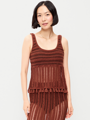 Open-Weave Seaside Cotton Fringe Tank Top - Russet Moon