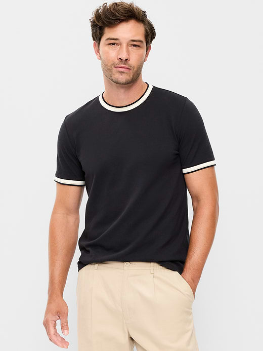 Crew-Neck Pique T-Shirt - Black Jack