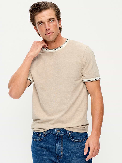 Crew-Neck Pique T-Shirt - Warm Oatmeal