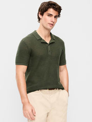 Short-Sleeve Polo Sweater - Olive