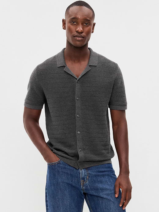 Short-Sleeve Sweater Shirt - Dark Heather Gray