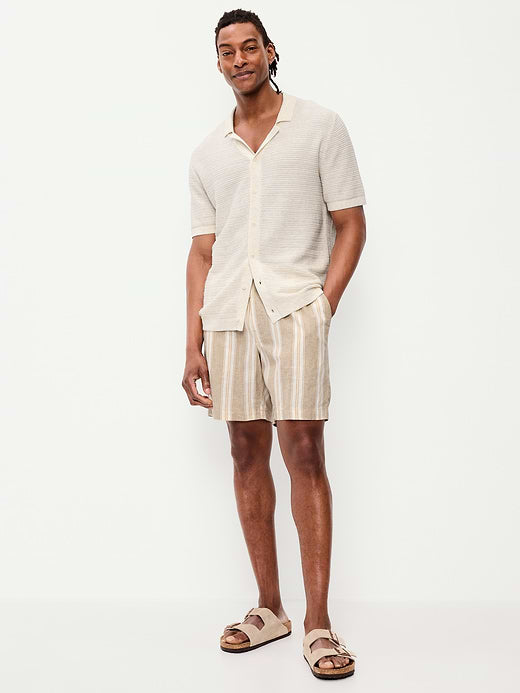 Linen-Blend Jogger Shorts -- 7-inch inseam - Sand Stripe