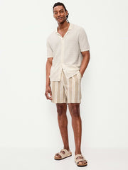 Linen-Blend Jogger Shorts -- 7-inch inseam - Sand Stripe