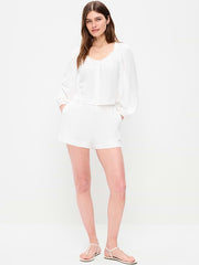 High-Waisted Linen-Blend Shorts -- 3.5-inch inseam - White Lilies